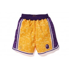 BAPE x Mitchell & Ness Lakers ABC Basketball Authentic Shorts Yellow