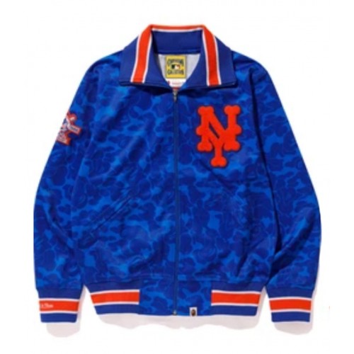 BAPE x Mitchell & Ness Mets Jacket Blue