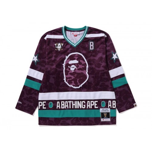 BAPE x Mitchell & Ness NHL Anaheim Ducks Mesh Hockey Jersey L/S Tee Purple BAPE x Mitchell & Ness NHL Anaheim Ducks Mesh Hockey Jersey L/S Tee Purple