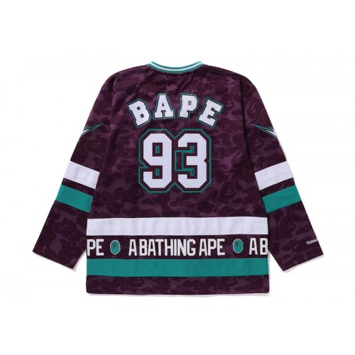 BAPE x Mitchell & Ness NHL Anaheim Ducks Mesh Hockey Jersey L/S Tee Purple BAPE x Mitchell & Ness NHL Anaheim Ducks Mesh Hockey Jersey L/S Tee Purple
