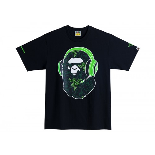 BAPE x Razer NEon Camo Ape Head Tee Black Green