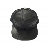 Chrome Hearts Cemetary Cross Leather Stitched Trucker Hat Black