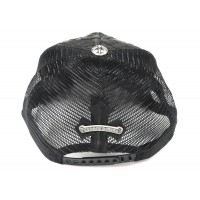 Chrome Hearts Cemetary Cross Leather Stitched Trucker Hat Black