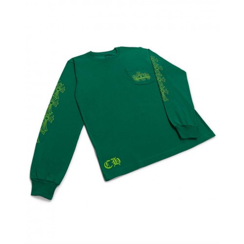 Оригинальный шмот Chrome Hearts Cemetery Cross Long Sleeve Kelly Green/Glo Green