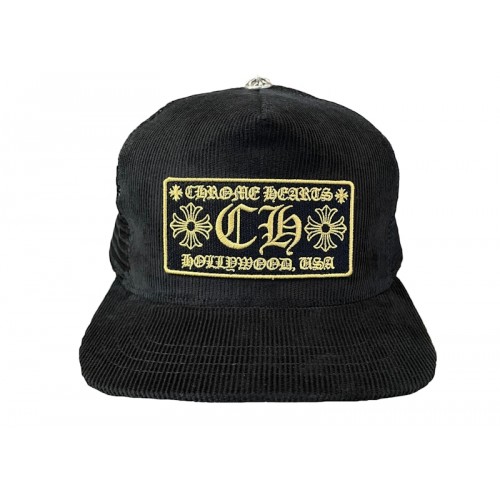 Chrome Hearts CH Hollywood Corduroy Trucker Hat Black/Gold