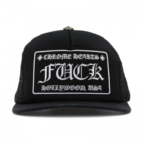 Chrome Hearts FUCK Hollywood Trucker Hat Black/Black