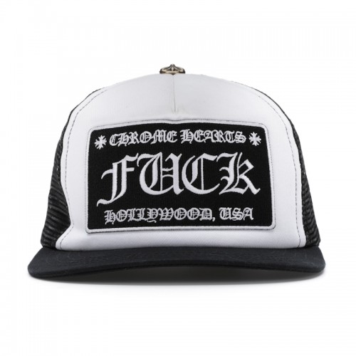 Chrome Hearts FUCK Hollywood Trucker Hat Black/White