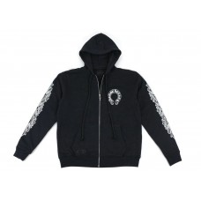 Chrome Hearts Horseshoe Floral Cross Sleeve Zip Up Hoodie Black/White