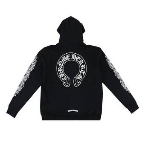 Оригинальный шмот Chrome Hearts Horseshoe Floral Cross Sleeve Zip Up Hoodie Black/White