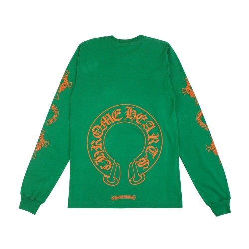 Оригинальный шмот Chrome Hearts Horseshoe L/S T-shirt Green/Orange