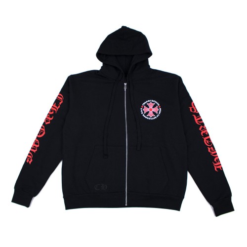 Оригинальный шмот Chrome Hearts Made In Hollywood Plus Cross Zip Up Hoodie Black/Red