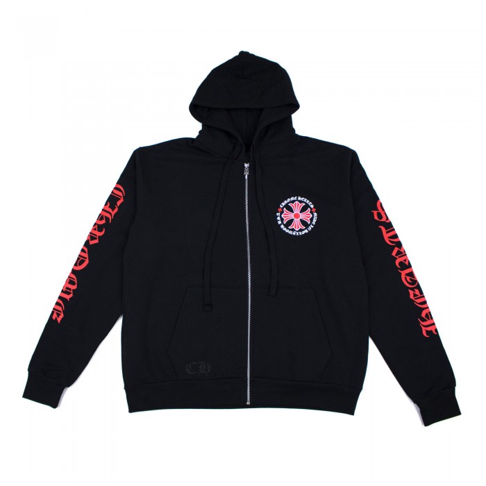 Chrome Hearts Made In Hollywood Plus Cross Zip Up Hoodie Black Red