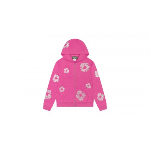 Denim Tears Cashmere Swarovski Cotton Wreath Zip Hoodie Pink