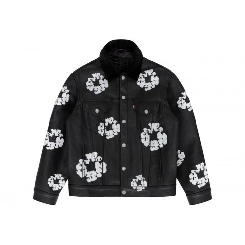 Denim Tears x Levis Leather Cotton Wreath Type-3 Jacket Black Denim