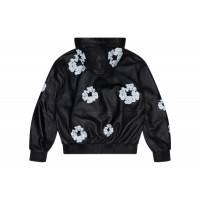 Denim Tears Leather Cotton Wreath Zip Hoodie Black