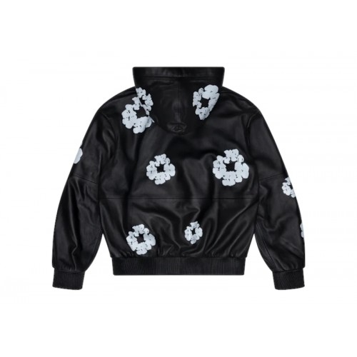 Denim Tears Leather Cotton Wreath Zip Hoodie Black