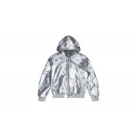 Denim Tears Leather Cotton Wreath Zip Hoodie Silver