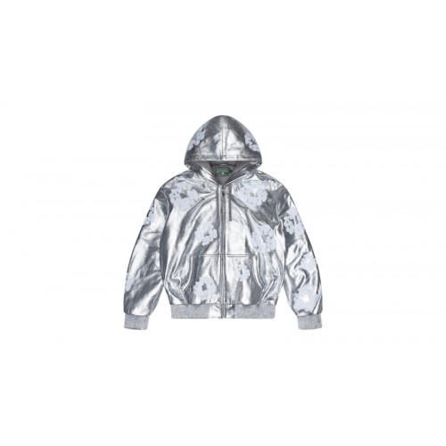 Denim Tears Leather Cotton Wreath Zip Hoodie Silver