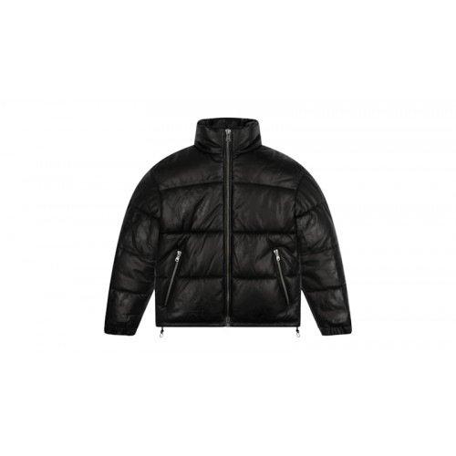 Denim Tears Leather Embossed Wreath Puffer Jacket Black