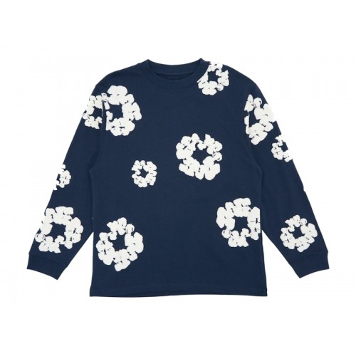 Denim Tears Long Sleeve Cotton Wreath T-shirt Navy