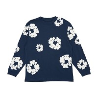 Denim Tears Long Sleeve Cotton Wreath T-shirt Navy