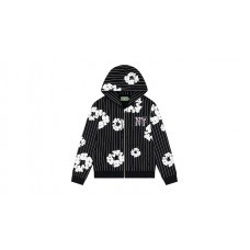 Denim Tears Pinstripe Wreath Zip Hoodie Black