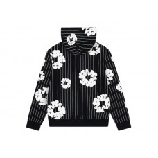 Denim Tears Pinstripe Wreath Zip Hoodie Black