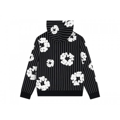 Denim Tears Pinstripe Wreath Zip Hoodie Black