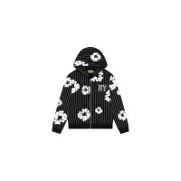 Denim Tears Pinstripe Wreath Zip Hoodie Black
