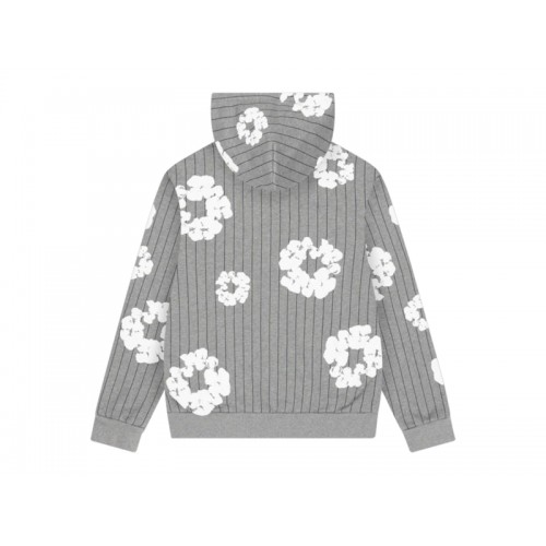 Denim Tears Pinstripe Wreath Zip Hoodie Grey