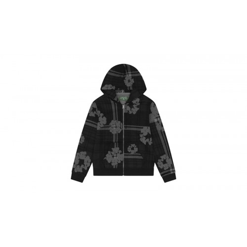 Denim Tears Plaid Cotton Wreath Zip Hoodie Black