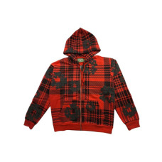 Denim Tears Plaid Cotton Wreath Zip Hoodie Red