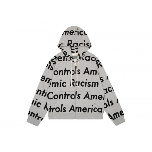 Denim Tears x Arthur Jafa Systemic Racism Controls America Zip Up Hoodie Heather Grey
