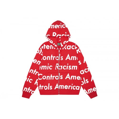 Denim Tears x Arthur Jafa Systemic Racism Controls America Zip Up Hoodie Red