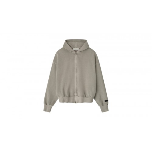 Fear of God Essentials Embroidered Classic Full Zip Hoodie Smoke Grey