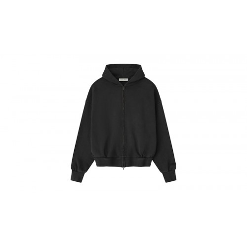 Fear of God Essentials Embroidered Classic Full Zip Hoodie Vintage Black