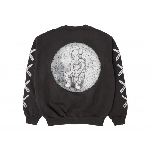 Оригинальный шмот KAWS For Kid Cudi Moon Man Back Print Crewneck Sweatshirt Vintage Black - 70см
