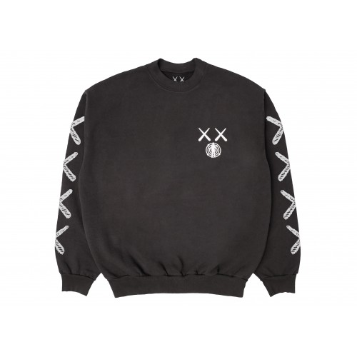 Оригинальный шмот KAWS For Kid Cudi Moon Man Back Print Crewneck Sweatshirt Vintage Black - 70см