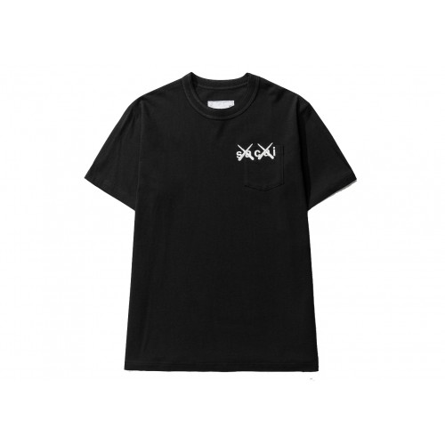 Оригинальный шмот KAWS x Sacai Embroidery T-shirt Black White - 70см