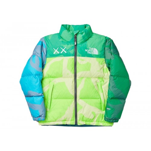 KAWS x The North Face Retro 1996 Nuptse Jacket Safety Green Nuptse Print