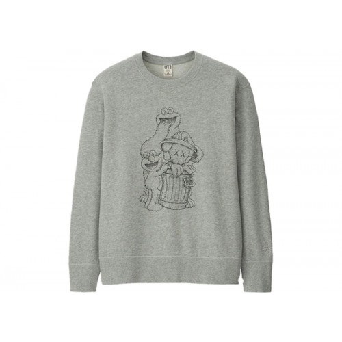 KAWS x Uniqlo x Sesame Street Companion Trash Can Outline Sweatshirt (Japanese Sizing) Gray