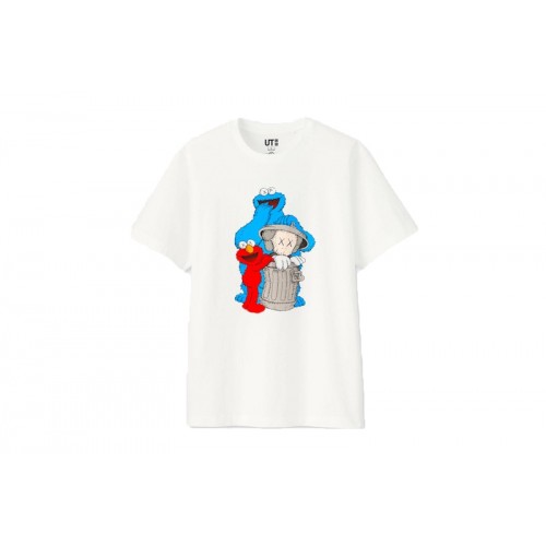 KAWS x Uniqlo x Sesame Street Companion Trash Can Tee White