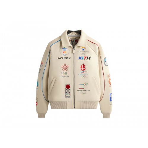Kith AVIREX Olympics Heritage Leather Bomber Jacket Tofu