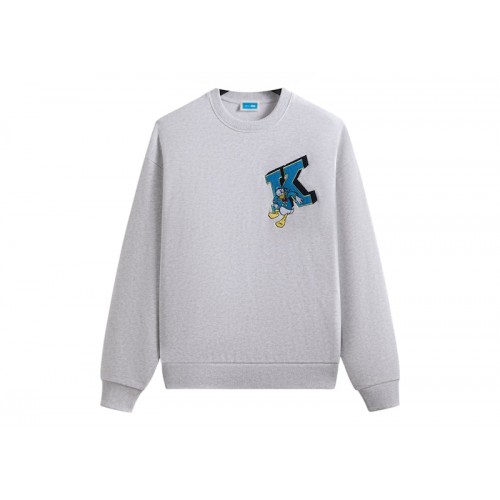 Оригинальный шмот Kith Disney Donald Duck Varsity Vintage Nelson Crewneck Light Heather Grey