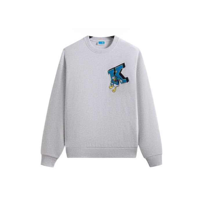 Оригинальный шмот Kith Disney Donald Duck Varsity Vintage Nelson Crewneck Light Heather Grey