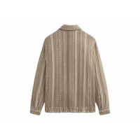 Kith Mixed Stripe Tweed Boxy Collared Overshirt Creme