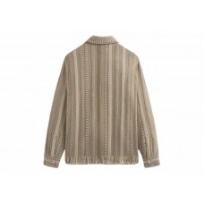 Kith Mixed Stripe Tweed Boxy Collared Overshirt Creme