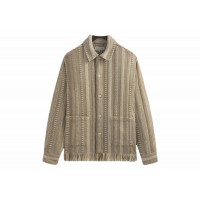 Kith Mixed Stripe Tweed Boxy Collared Overshirt Creme