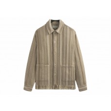 Kith Mixed Stripe Tweed Boxy Collared Overshirt Creme