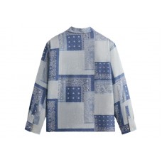 Kith Washed Paisley Long Sleeve Boxy Collared Overshirt Light Indigo